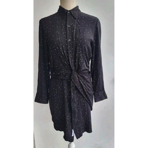 Rag & Bone Lucas Twist-Front Collared Black Printed Viscose Shirtdress Size S - Picture 10 of 10